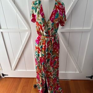 Vici Pink and Teal Floral Jumpsuit
